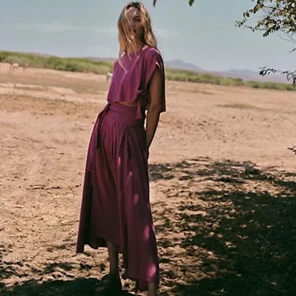 Free People Violet Red Boxy Crop Top Full Sundown Skirt Set Size X-Small